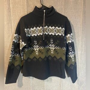 Vintage Black Diamond 1/2 Zip Pullover Geometric Black Sweater Adult Small USA.